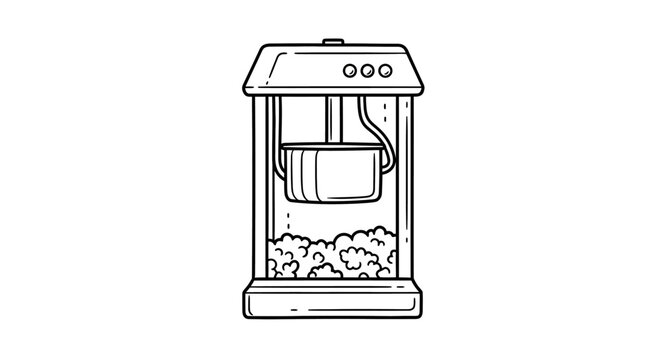 Classic popcorn machine illustration in black and white.