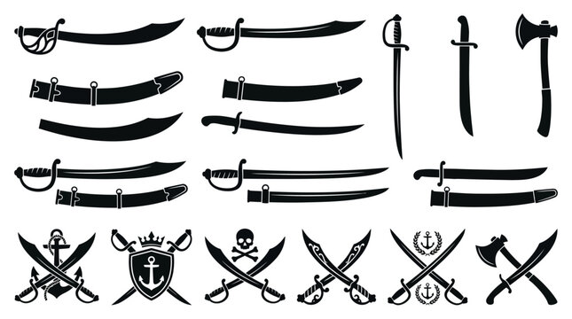 medeival silhouete swords set vector illudtration