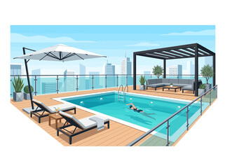 Fototapeta premium rooftop and swimming pool modern design illustration