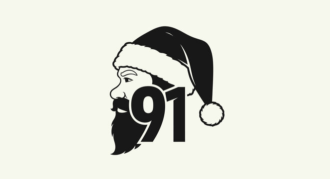 Santa Claus Profile with Number 91 Logo - Festive Christmas Design