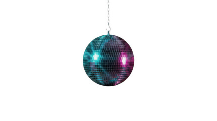 Fototapeta premium Hanging Disco Ball Reflecting Pink and Teal Lights, Party Decoration