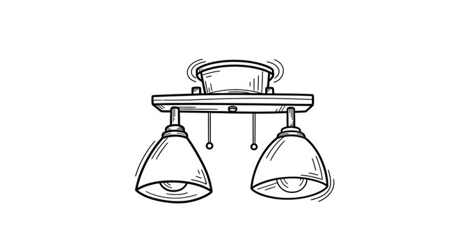 Modern ceiling light fixture with two hanging lamps.