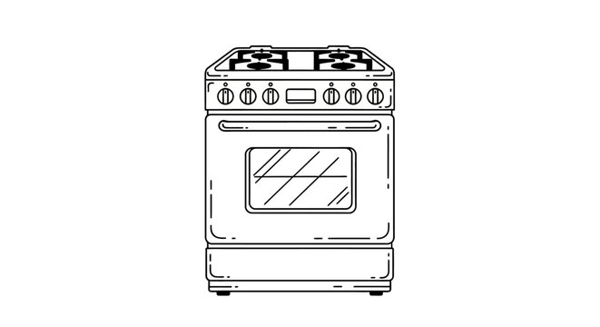 Stainless steel gas stove with oven illustration.