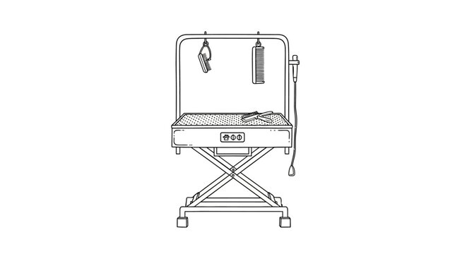 Adjustable grooming table with noose and arm for pets.