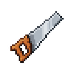 Fototapeta premium Pixel art hand saw vector icon isolated on white background