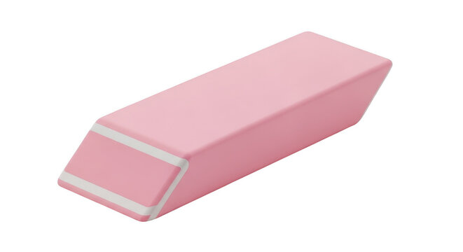 Pink rubber eraser for pencil marks on paper isolated on transparent background