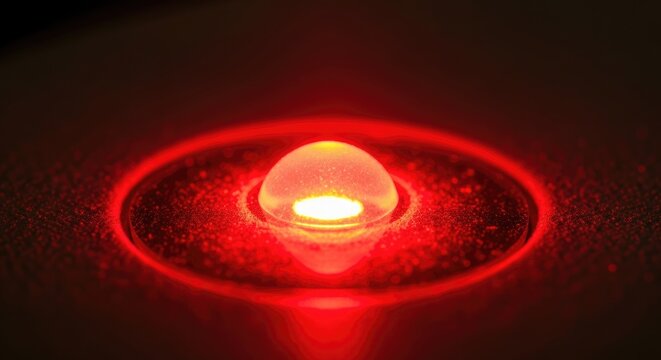 Close-up of a Glowing Red LED Light Emitting Brightly.