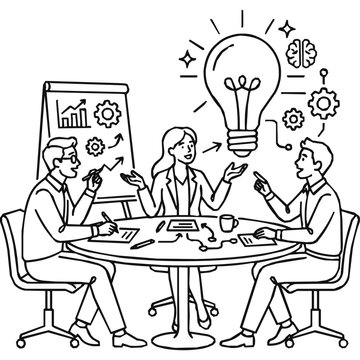 Business team brainstorming a creative idea and innovation for corporate success in an office meeting sketch illustration