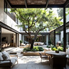 Fototapeta premium Contemporary residence highlights celebrated courtyard architectural concept