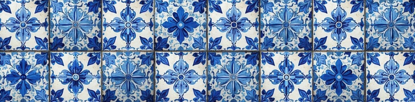 Indigo blue Lisbon azulejo patchwork Vintage ceramic tile seamless pattern , blue, Spanish, Spain
