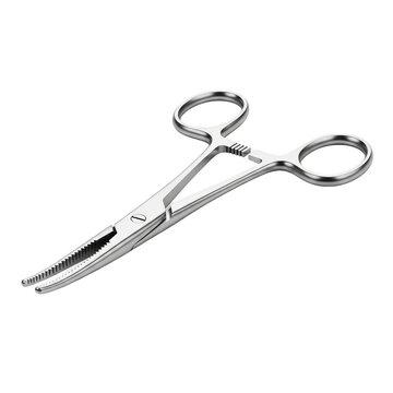 Metal medical hemostat forceps for surgery isolated on transparent background