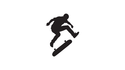 Black silhouette of a young man jumping on a skateboard © rockbd