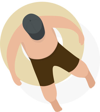 Person Floating on Inflatable Ring Top View Summer Illustration