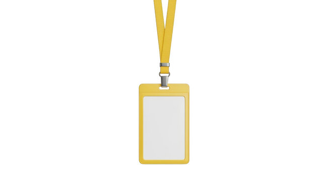 Yellow plastic id card holder with lanyard isolated on transparent background