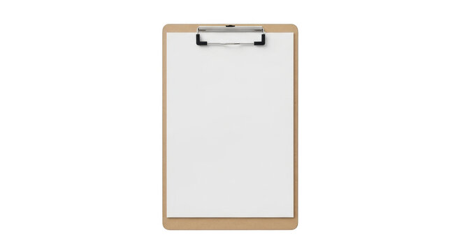 Wooden clipboard with blank white paper sheet isolated on transparent background