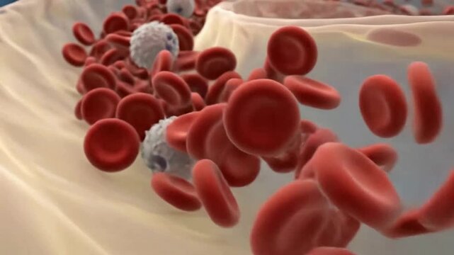 Blood Cells Flowing Through a Blood Vessel with White Blood Cells