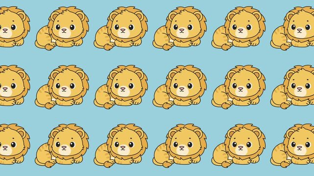 Cute cartoon lions on blue background, playful animal pattern