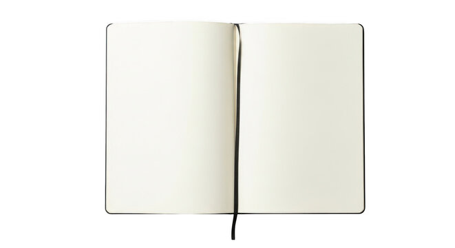 Open blank notebook with pages ready for writing isolated on transparent background