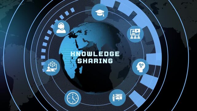 Global knowledge sharing and collaborative education network concept with abstract high-tech digital elements.