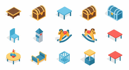 Colorful isometric furniture and toy icons set. © Agus