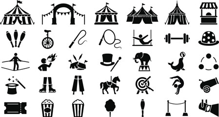 Circus and carnival entertainment icon set for event design © Monochrome studio