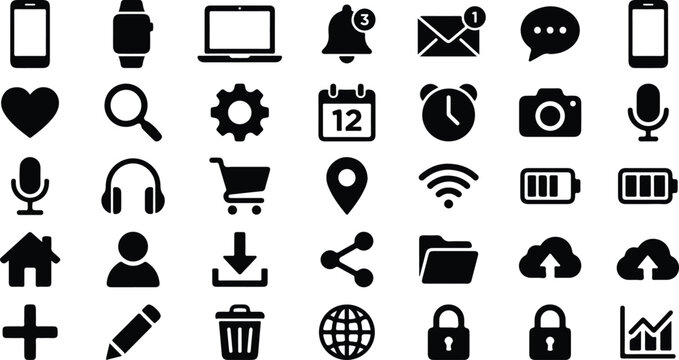 Minimalist interface icon set for mobile apps and web design