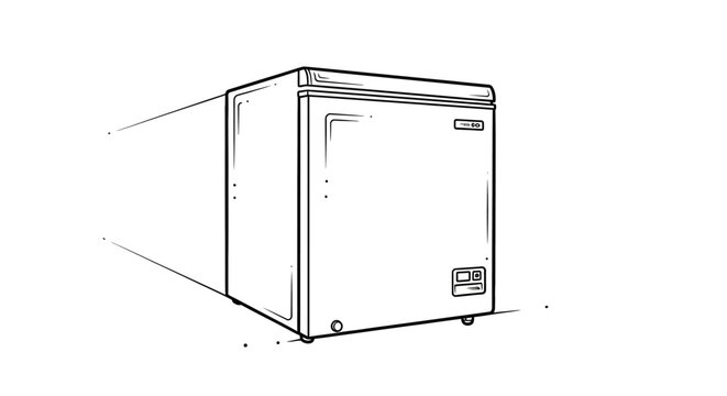Compact upright freezer with visible handle and logo.