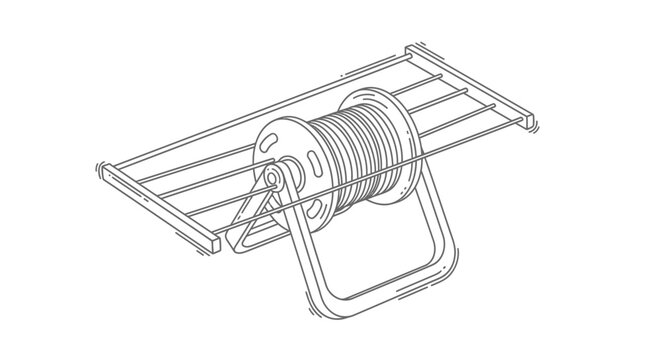 Industrial wire spool on metal stand frame.