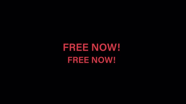 Red Text Displaying Free Now Animation - Transparent