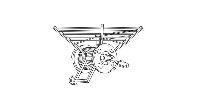 Vintage Mechanical Sewing Machine Line Art Drawing.