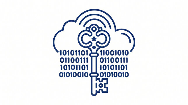 Modern vector icon of secure key with cloud and binary code