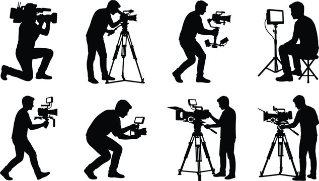 Videographer and Camera Operator Silhouette Collection for Film and Media Production