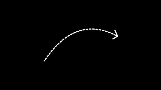 White dashed curved arrow animation indicating growth and direction on black background
