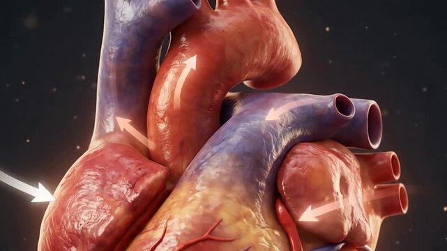 Detailed 3D Animation of a Human Heart with Circulatory System