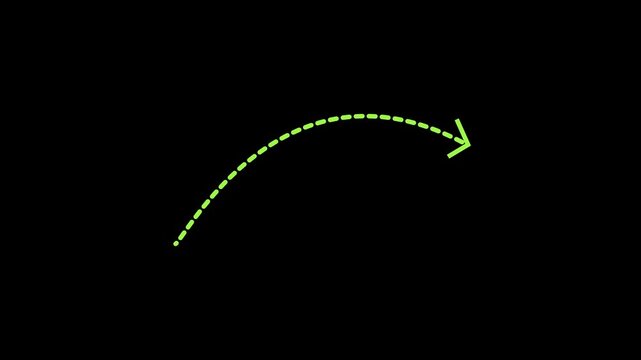 Green dashed curved arrow animation indicating growth and direction on black background