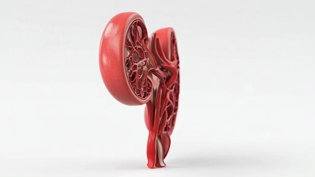 3D illustration of human kidney with detailed anatomical structure