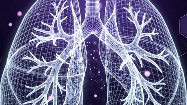 Digital Illustration of Human Lungs with Bronchial Tree in Futuristic Style
