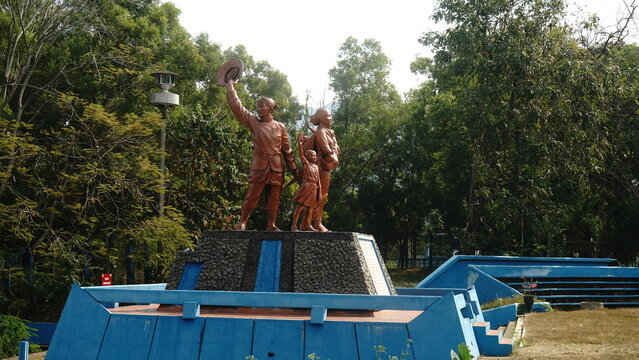 Scenic Reservoir Landscape with Monument in Central Java, Indonesia