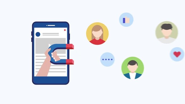 Hand with big magnet attracting new leads, inbound marketing strategy concept animation