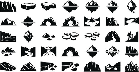 Minimalist arctic and mountain landscape icon collection © Monochrome studio