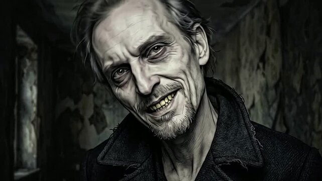 Eerie Portrait of a Man with a Sinister Expression in Dark Setting