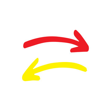 Curved bidirectional arrows in red and yellow contrasting colors