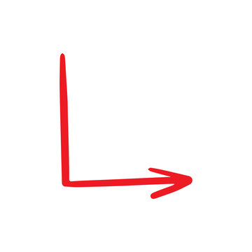 Bold red right-angle arrow pointing downward then rightward