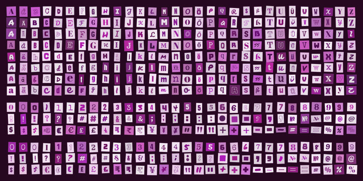 Buchstaben und Zahlen Collage Set, Erpresserbrief Stil, Alphabet Ausschnitte fuer kreative Designs und Typografie Projekte