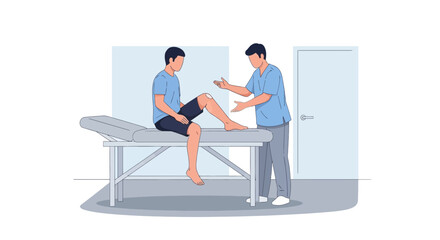 Fototapeta premium Doctor Examining Patient's Injured Knee on Examination Table