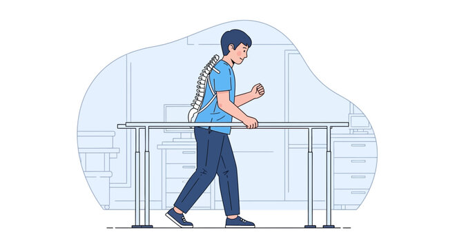 Physical Therapy Patient Walking on Parallel Bars, Rehabilitation