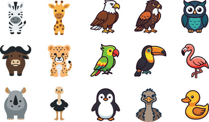 Collection of cute cartoon animal stickers for kids. © zoro0
