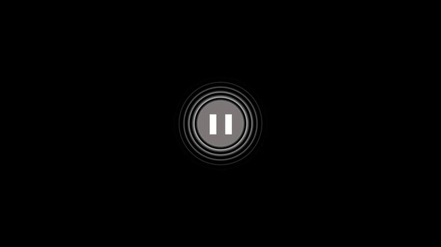Minimalist pause button with pulsing concentric circles animation on black background, symbol interface