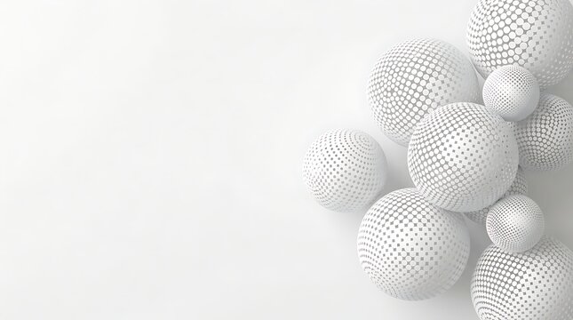 Minimalist 3d spheres with dotted texture over white background