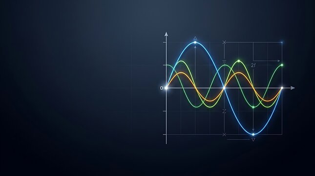 Colorful glowing sine wave graphs showing frequency on dark background